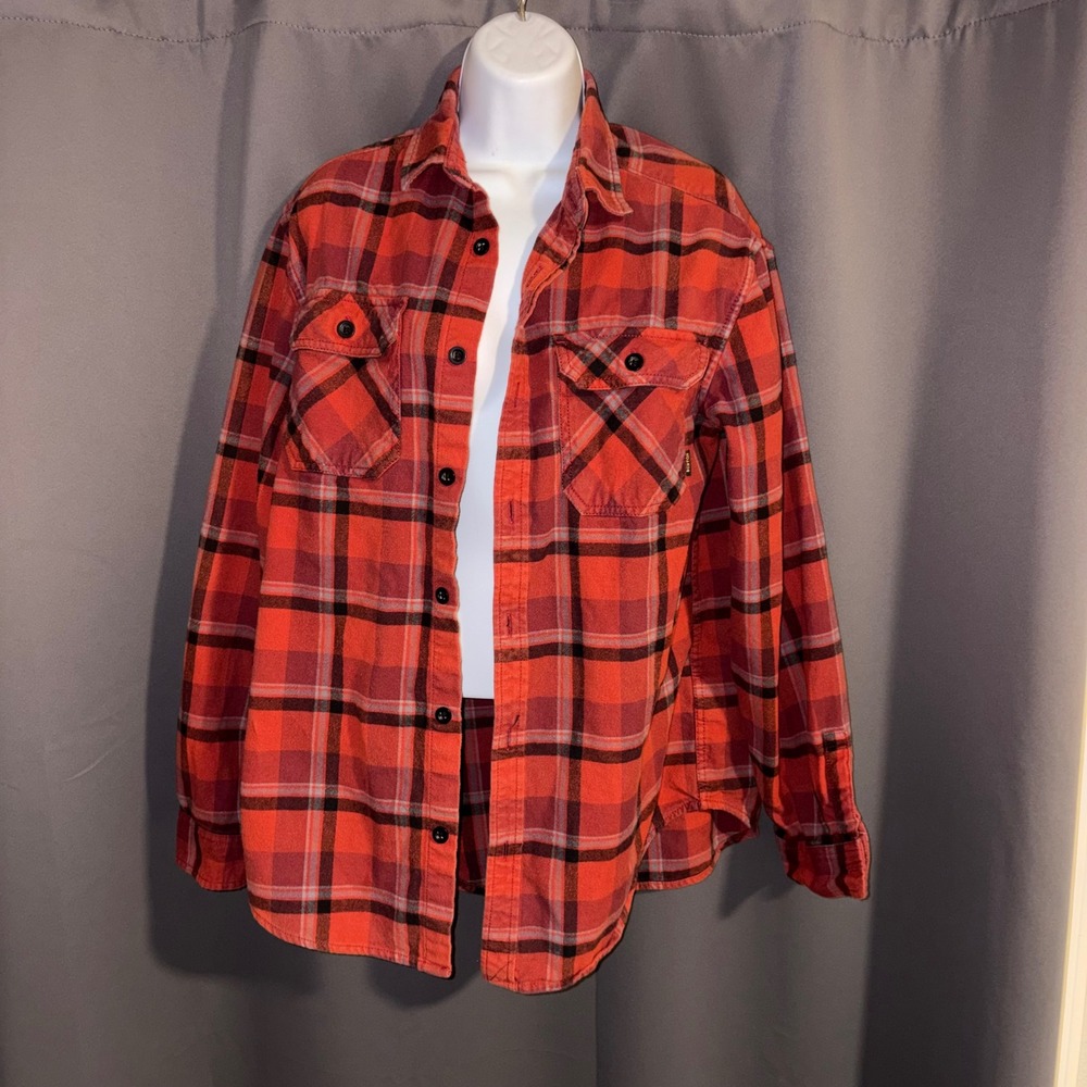 Burton Red Plaid Flannel Button Down Shirt Long Sleeve Durable Goods Men's Large